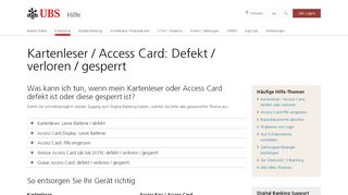 
                            1. Access Card & Kartenleser: Verlust, Defekt, Batterie leer | UBS Schweiz