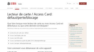 
                            9. Access Card & lecteur de carte: perte, défaut, pile usée | UBS Suisse