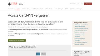 
                            11. Access Card-PIN vergessen / gesperrt | UBS Schweiz
