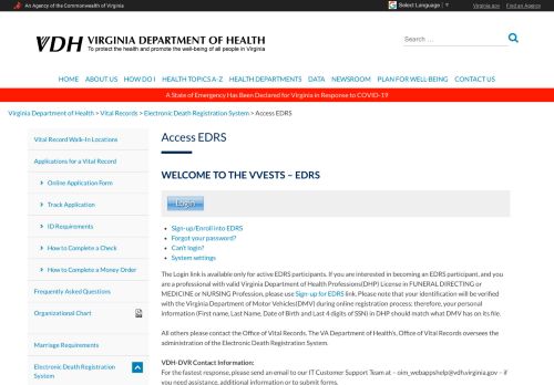 
                            10. Access EDRS – Vital Records - Virginia Department of Health