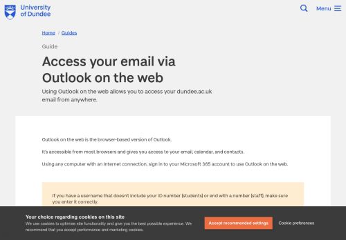 
                            11. Access Email Outlook Web : It : University of Dundee