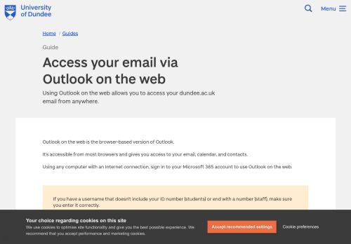 
                            5. Access Email Outlook Web : It : University of Dundee