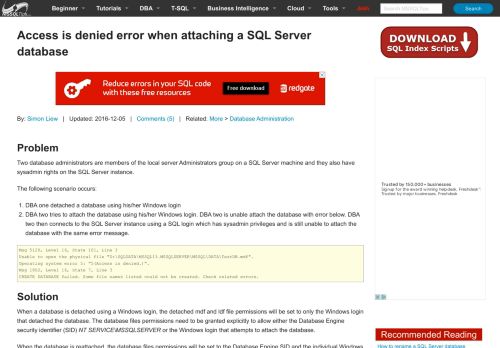 
                            9. Access is denied error when attaching a SQL Server database