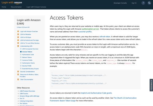 
                            10. Access Tokens | Login with Amazon - Amazon Developer