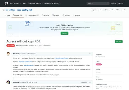 
                            9. Access without login · Issue #58 · TooTallNate/node-spotify-web · GitHub