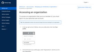 
                            2. Accessing an organization - User Documentation - GitHub Help
