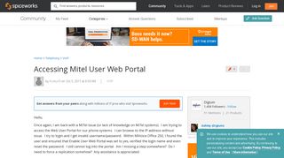 
                            12. Accessing Mitel User Web Portal - VoIP Forum - Spiceworks Community