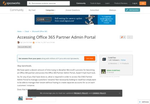 
                            13. Accessing Office 365 Partner Admin Portal - Spiceworks Community