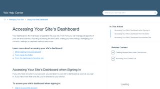
                            6. Accessing Your Dashboard | Help Center | Wix.com
