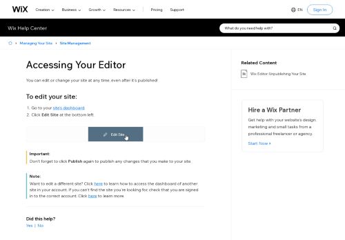 
                            11. Accessing Your Editor | Help Center | Wix.com