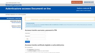 
                            2. Accesso tramite username, password e PIN - Sistema Piemonte
