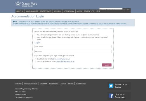 
                            12. Accommodation Login - Queen Mary University of London
