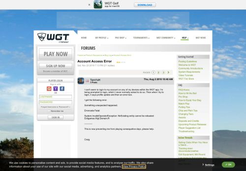 
                            6. Account Access Error - World Golf Tour - WGT Golf