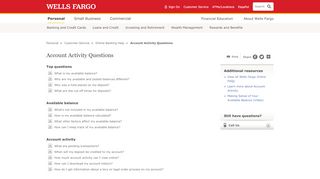 
                            10. Account Activity Questions - Wells Fargo