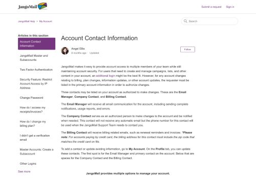 
                            4. Account Contact Information – JangoMail Help