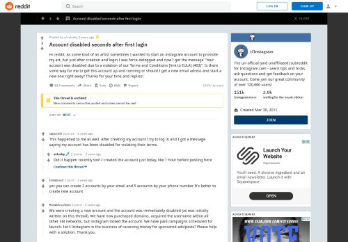 
                            10. Account disabled seconds after first login : Instagram - Reddit