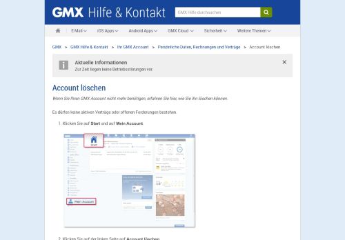 
                            1. Account löschen - GMX Hilfe & Kontakt