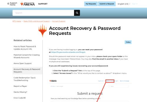 
                            2. Account Recovery & Password Requests – MTG Arena