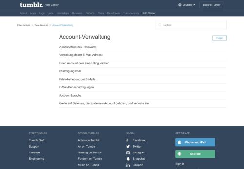 
                            5. Account-Verwaltung – Hilfezentrum - Tumblr