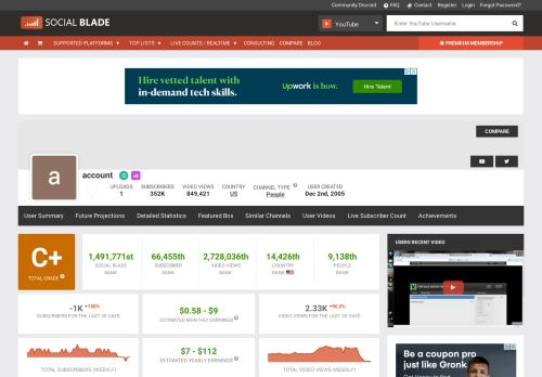 
                            2. account YouTube Stats, Channel Statistics - Socialblade.com