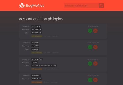 
                            7. account.audition.ph passwords - BugMeNot