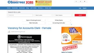 
                            12. Accounts Clerk - Female | Vacancy | Observer JOBS ™