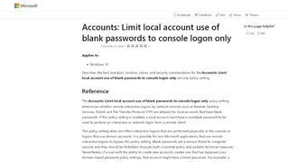 
                            10. Accounts Limit local account use of blank passwords to console logon ...