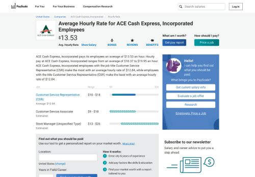 
                            13. ACE Cash Express, Incorporated Wages, Hourly Wage Rate ...