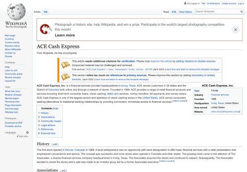 
                            4. ACE Cash Express - Wikipedia