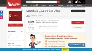 
                            10. Ace2Three Coupons & Offers, Feb 2019 Promo Codes - CouponDunia