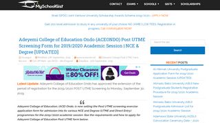 
                            7. ACEONDO Post UTME Screening Form 2018/2019 - MySchoolGist