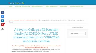 
                            12. ACEONDO Post UTME Screening Result out - 2017/2018