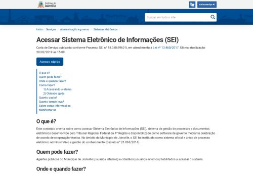 
                            5. Acessar Sistema Eletrônico de Informações (SEI) - Prefeitura de Joinville