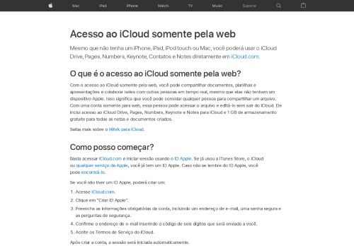 
                            5. Acesso ao iCloud somente pela web - Suporte da Apple