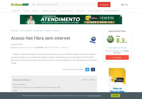 
                            6. Acesso Net Fibra sem internet - Reclame Aqui