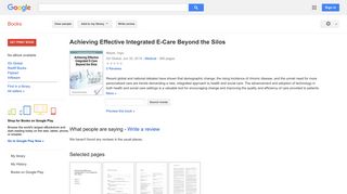 
                            11. Achieving Effective Integrated E-Care Beyond the Silos