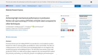 
                            8. Achieving high mechanical performance in protrusion friction stir spot ...