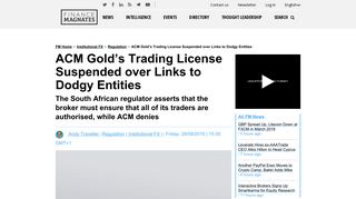 
                            5. ACM Gold's Trading License Suspended Over Links to Dodgy Entities ...