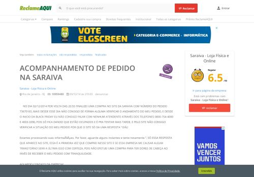 
                            9. ACOMPANHAMENTO DE PEDIDO NA SARAIVA - Reclame Aqui