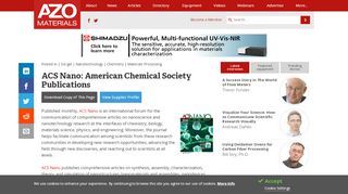 
                            12. ACS Nano: American Chemical Society Publications - AZoM