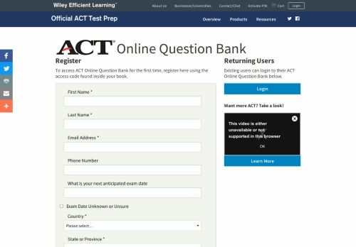 
                            7. ACT Online Question Bank Register/Login – Official ACT Test Prep