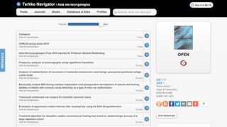
                            6. Acta oto-laryngologica - Acta Otolaryngol - Terkko Navigator