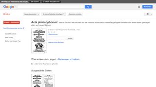 
                            9. Acta philosophorum: das ist: Gründl. Nachrichten aus der Historia ...