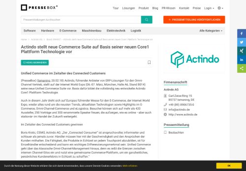 
                            9. Actindo stellt neue Commerce Suite auf Basis seiner neuen Core1 ...