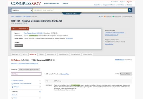 
                            6. Actions - H.R.1384 - 115th Congress (2017-2018): Reserve ...