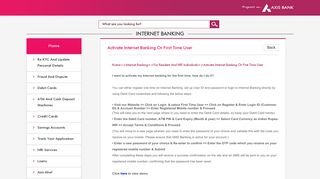 
                            7. Activate Internet Banking Or First Time User - Axis Bank