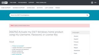 
                            3. Activate my ESET Windows home product using my Username ...