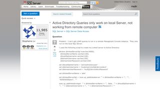 
                            2. Active Directory Queries only work on local Server, not working ...