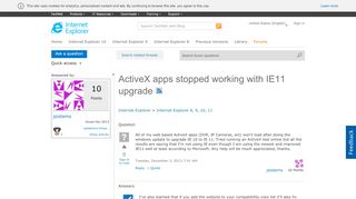 
                            6. ActiveX apps stopped working with IE11 upgrade - Microsoft