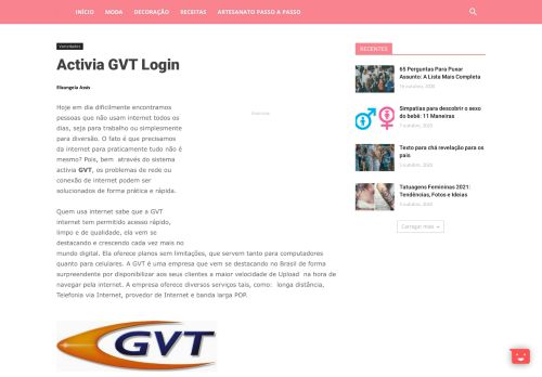 
                            4. Activia GVT Login | Toda Atual